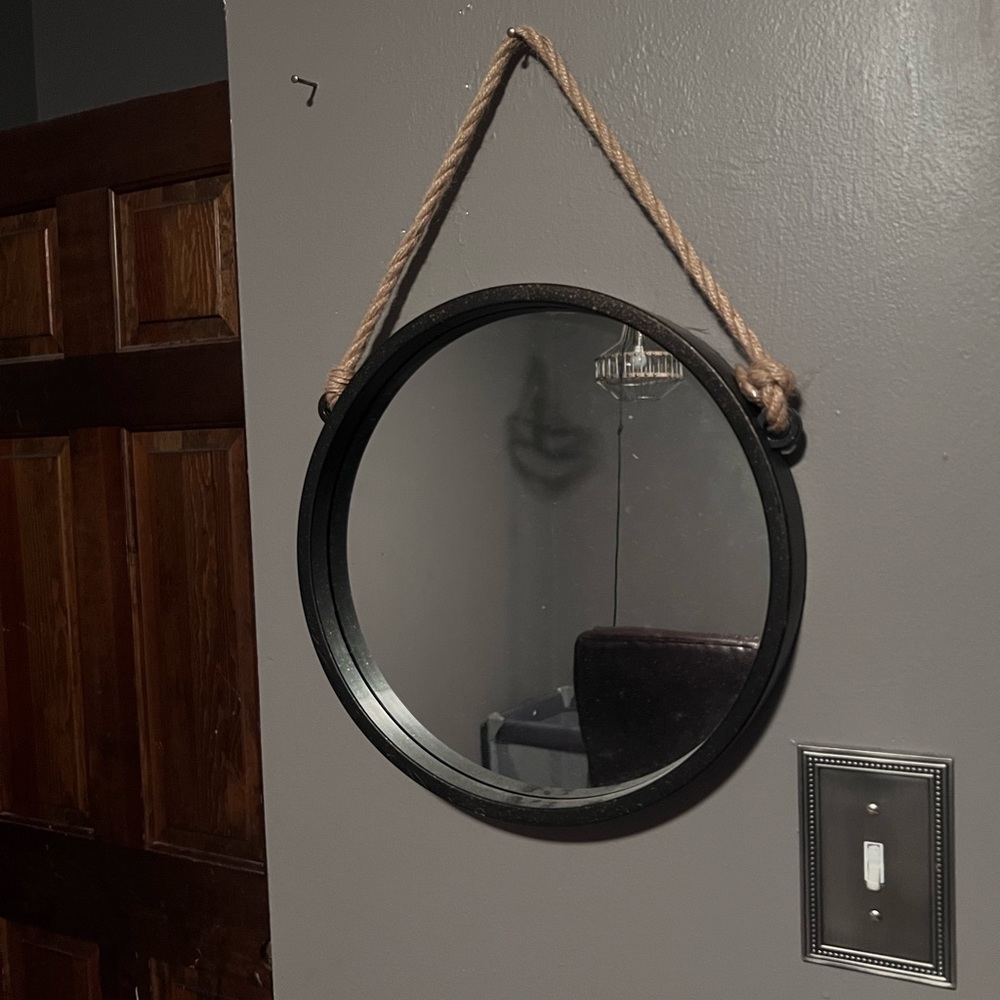 Wall hanging mirror with metal frame